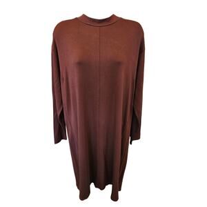 Eileen fisher S lyocell blend minimalost maroon red tunic dress top long sleeve